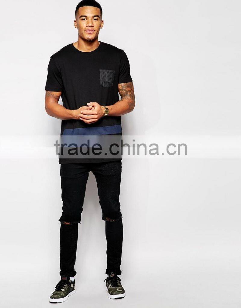 Man Wear Mesh Pocket Longline T Shirt New Style Tshirt Casual Top Cothes Men 2017 Mens T-shirts Tee