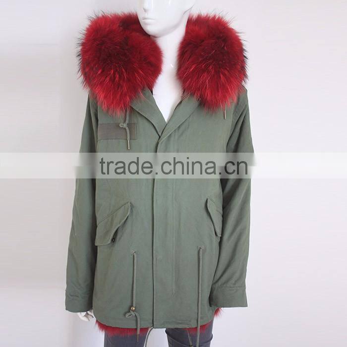 Myfur Newest Factory Price Cotton Army Green Fur Parka Jacket with Real Fox Fur Lining