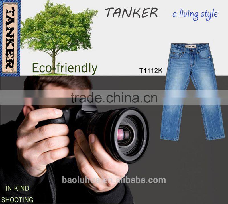 S1112K medium indigo girls kids boys handcraft pants trousers wrinkle slim jeans