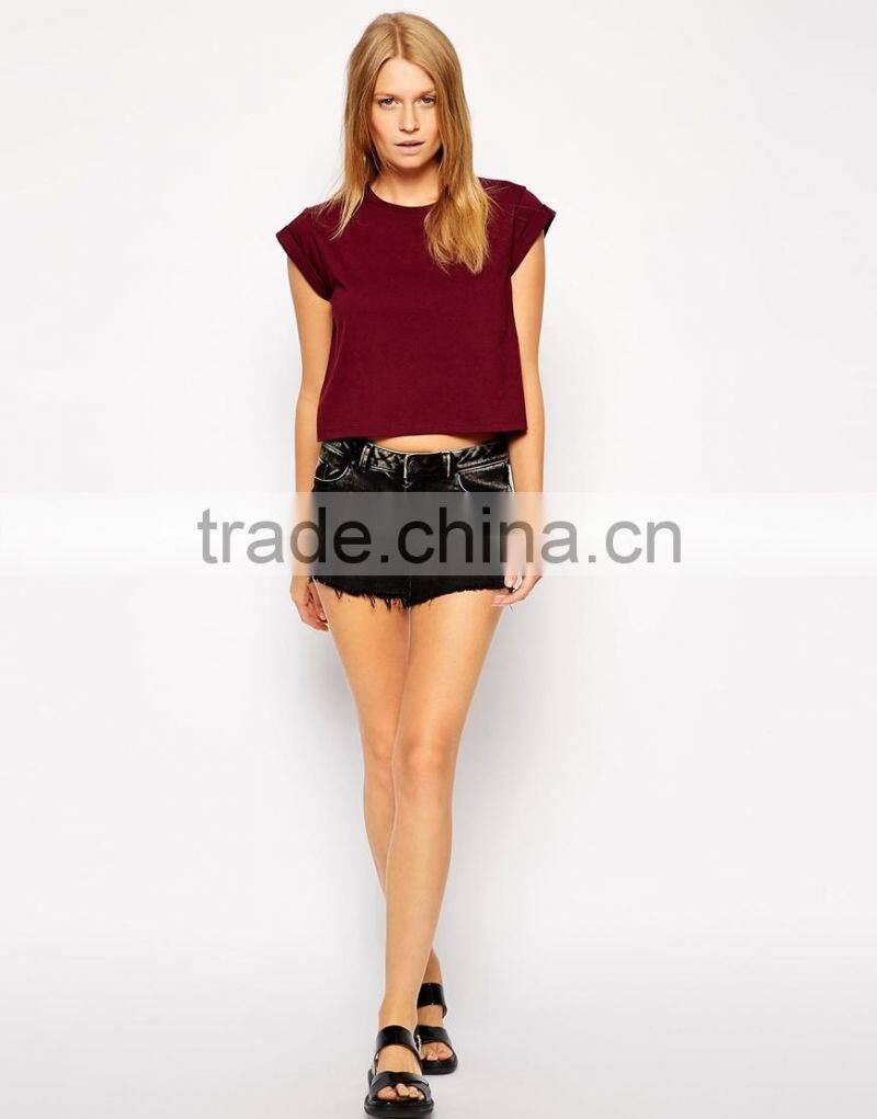 Cropped Boyfriend T-shirt with Roll Sleeve China products