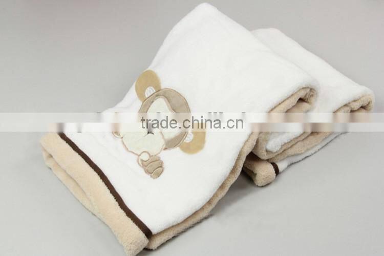 Overlocking embroidered baby soft thick fleece blanket