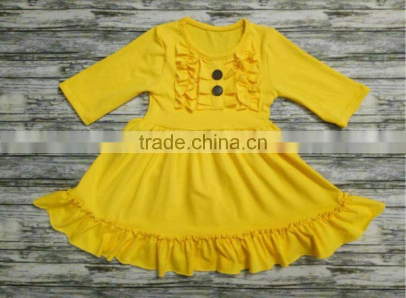 fashion kids yellow color frocks designs baby girl cotton dresses in fall