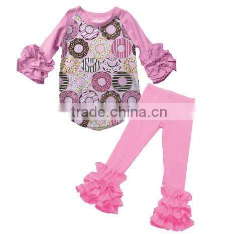wholesale sleeve doughnut tunic matching ruffle pants set baby girl fall winter boutique outfits