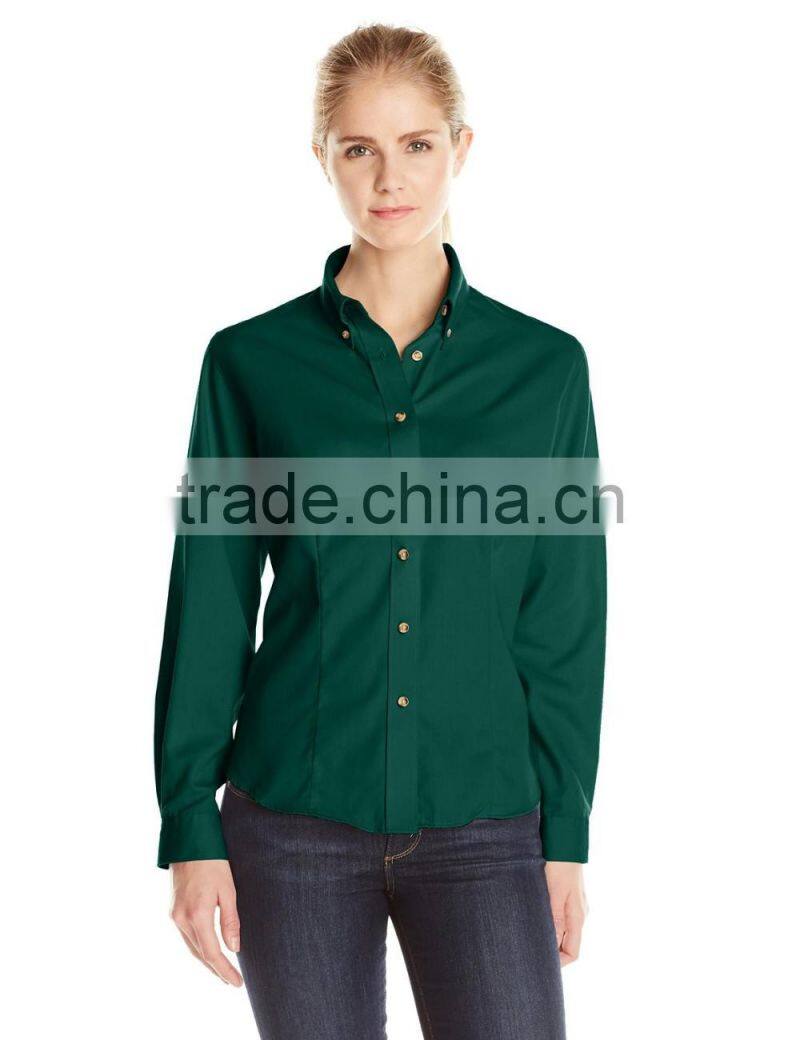 cheap women's poplin Button down collar long sleeve work shirt