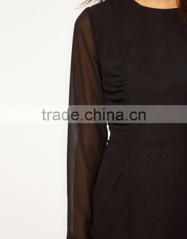 Pencil Dress With Ruched Side Panels And Lace Cuff Detail