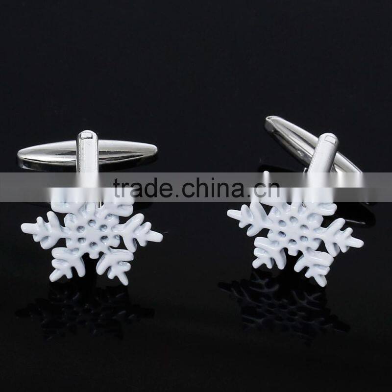 Christmas Snowflake Silver Tone Painting White Rotatable Copper Wholesale Bulk Cufflinks With Black Box