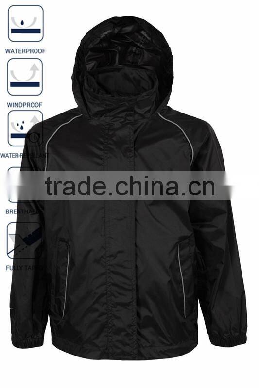 Reflective Plain Black Windbreaker Jacket with bag