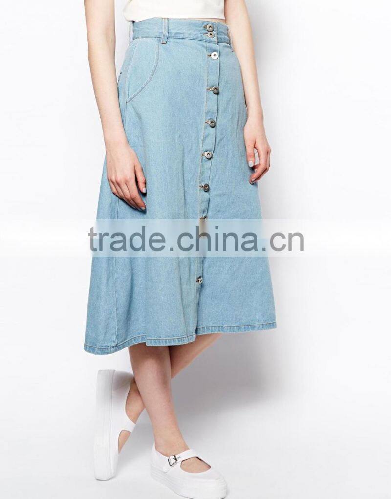hot selling women jean skirt cotton a line midi skirt in denim