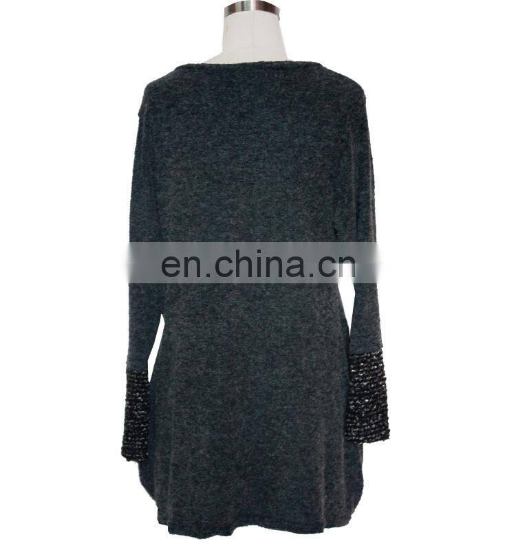 Gray Plus Size Long Sleeve Tunic Asymmetrical Hem Women Sweater Tunic