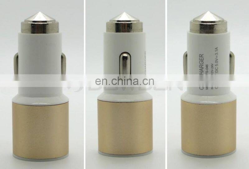 Universal Dual USB 2 Port Car Charger and Safety Hammer Charger 5V 2A