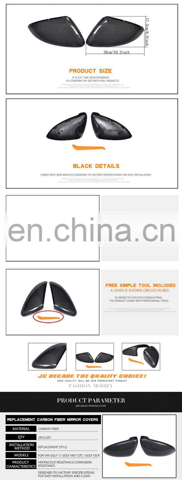 Carbon Side Rearview Mirror Cover Caps replacement for Volkswagen MK7 Golf VII