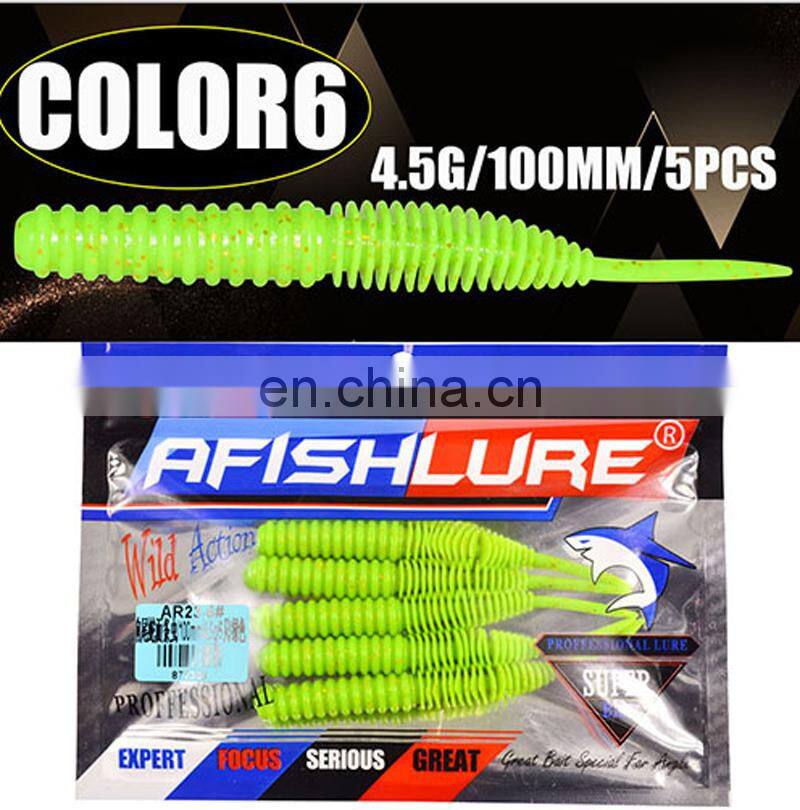 Amazon Wholesale 100mm 4.5g 5pcs/bag Screw Straight Tail Maggot Artificial Lure Fake Bait