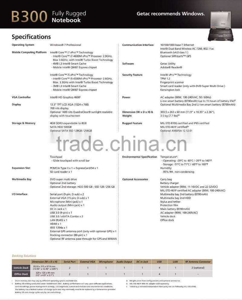 2015 hot product military Getac B300 X500 rugged computers