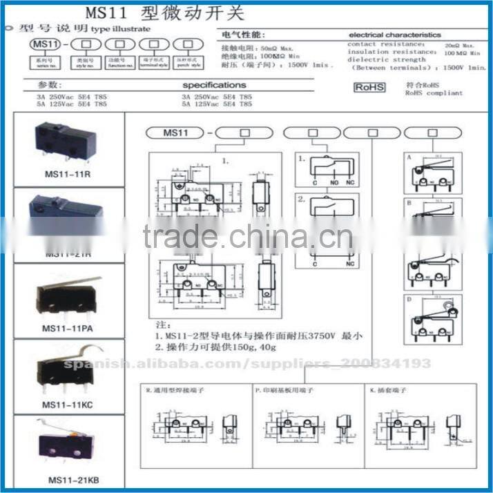 micro switch plunger type 5a 250vac