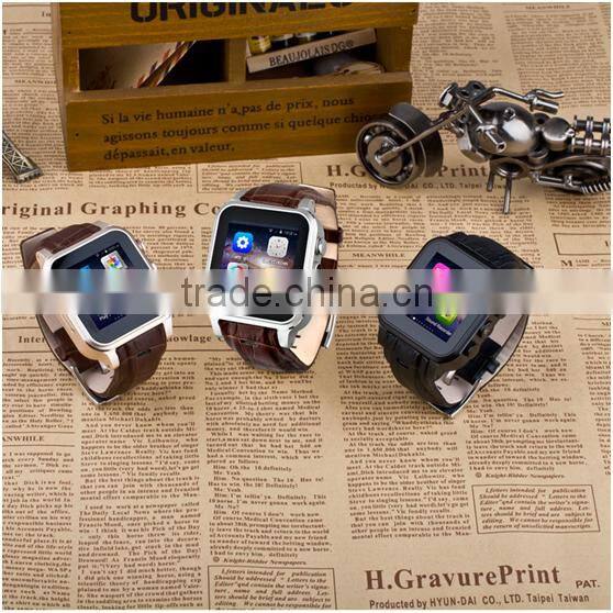 2016 New style fashion leather wrist band waterproof Android smart watch with Camera Support SIM Card and GPS