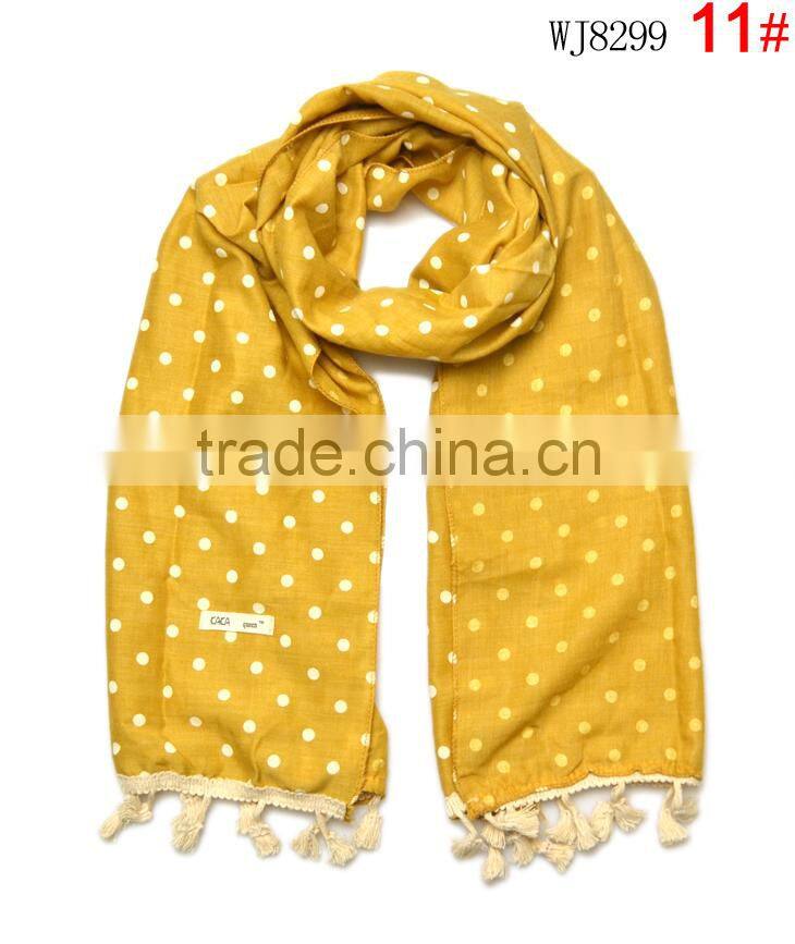 Wholesale Latest Polka Dot Printed Cotton Linen Children Girls Scarf With Tassels