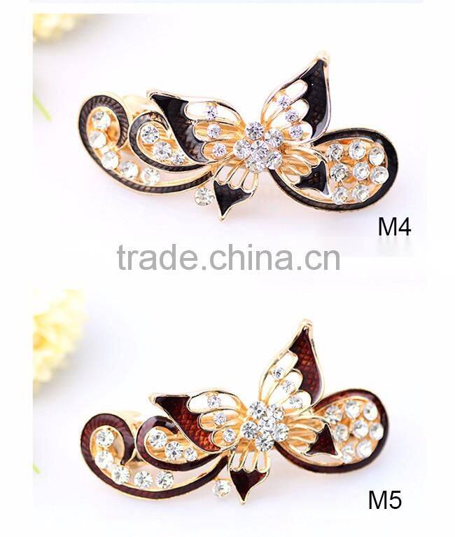 Painted lacquer decoration elegant rhinestone butterfly hair clip hair spring clip,hair clips