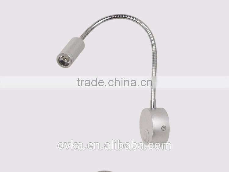3W LED wall mount light for hotel bedside reading lamp with flexible gooseneck on/off switch