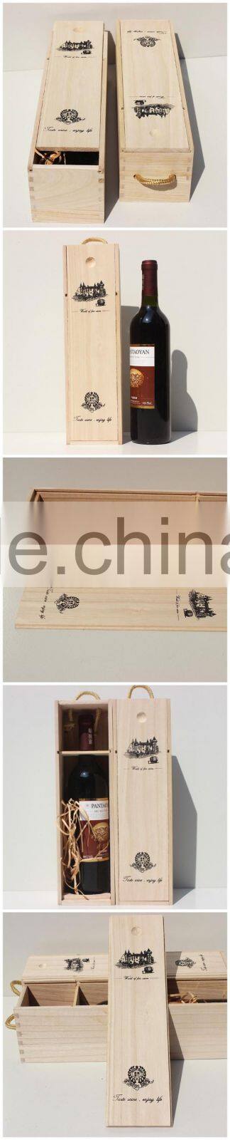 Wholesale single pine unfinished wooden wine bottle boxes