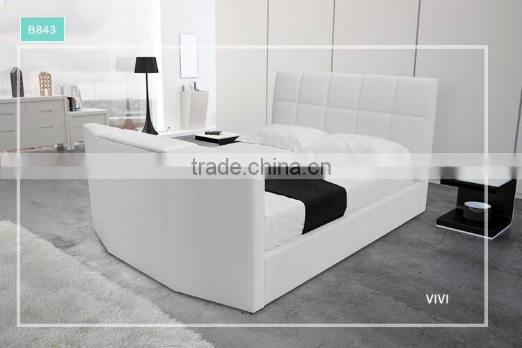 2016 King size B843 stylish leather bed with TV in footboard