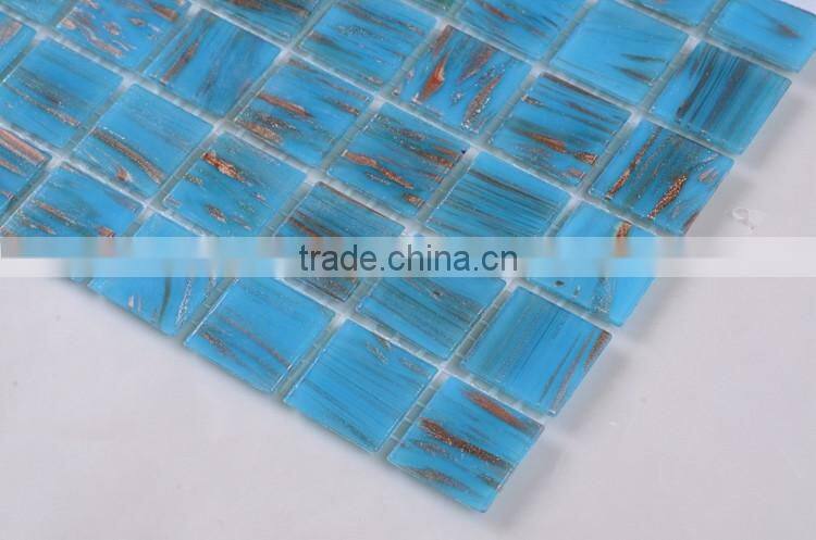 G32 blue color with dots hot melt backsplash tile glass mosaic