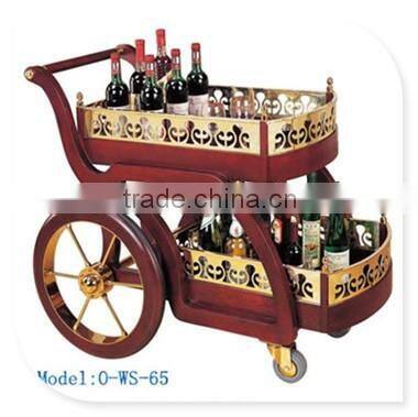 three layer wooden pillar Luxury hotel wood wine three layer liquor trolley service cat for Airplanes hotel or restaurant