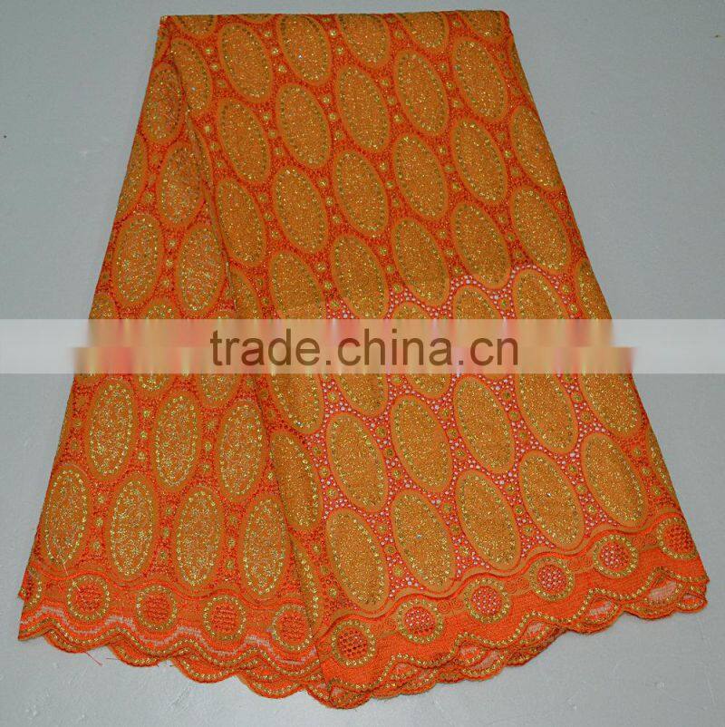 Cheap Swiss voile lace fabric in golden materials with sequins