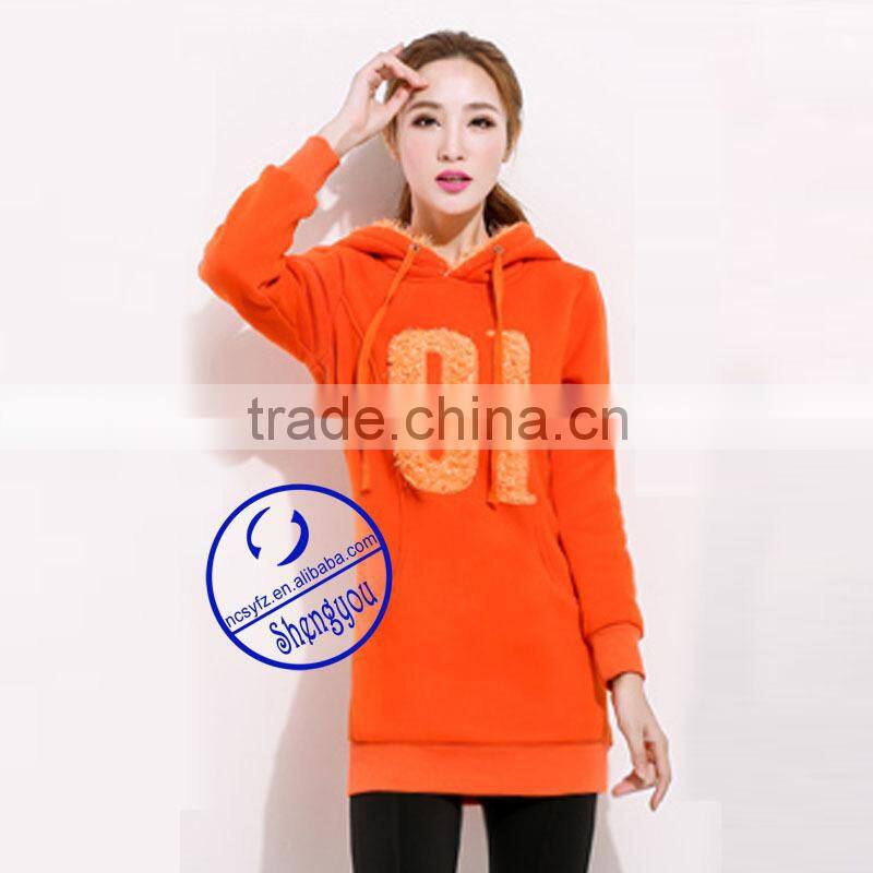 Wholesale womens cheap extra long applique hoodie