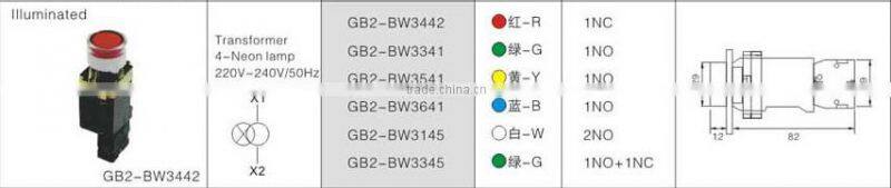 GB2-BW3541 CNGAD yellow Illuminated with neon lamp button switch