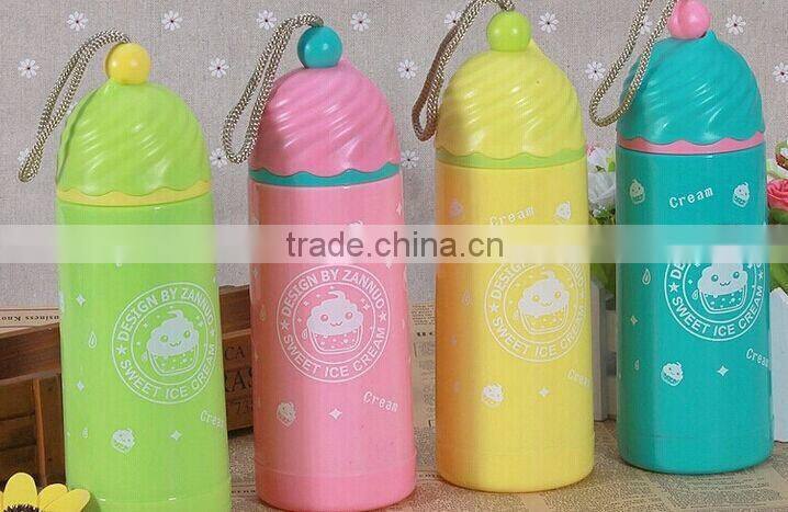 Six color cartoon design plastic drinking bottle with cute caps