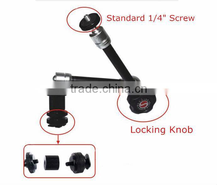 Stainless steel 11" Magic Arm 1/4" Hot shoe Connector Arm for monitor LED Flash