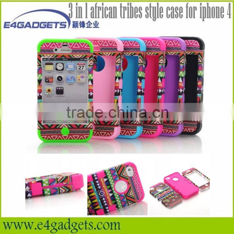 2013 Hot selling Functional 3 in 1 african tribes style case for iphone 4, phone cover