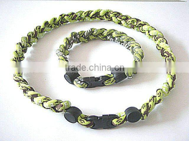 Blue & White 1Set Titanium Baseball Sports Necklace & Bracelet, 3 Ropes