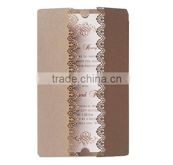 Newmengxing 2016 new product Laser Cut Gold Oriental Intricate Handmade Personalised Wedding Invitation