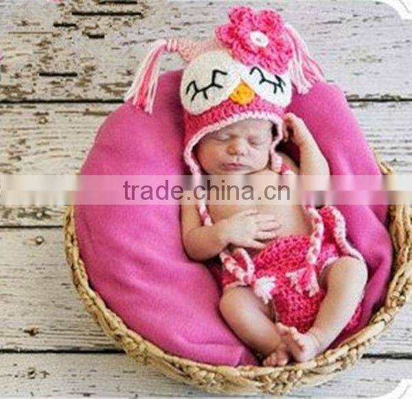 Newborn Baby Girl Sleepy Crochet OWL Hot Pink n PINK Diaper Cover -n- Beanie Hat Set -- Great Photo Prop
