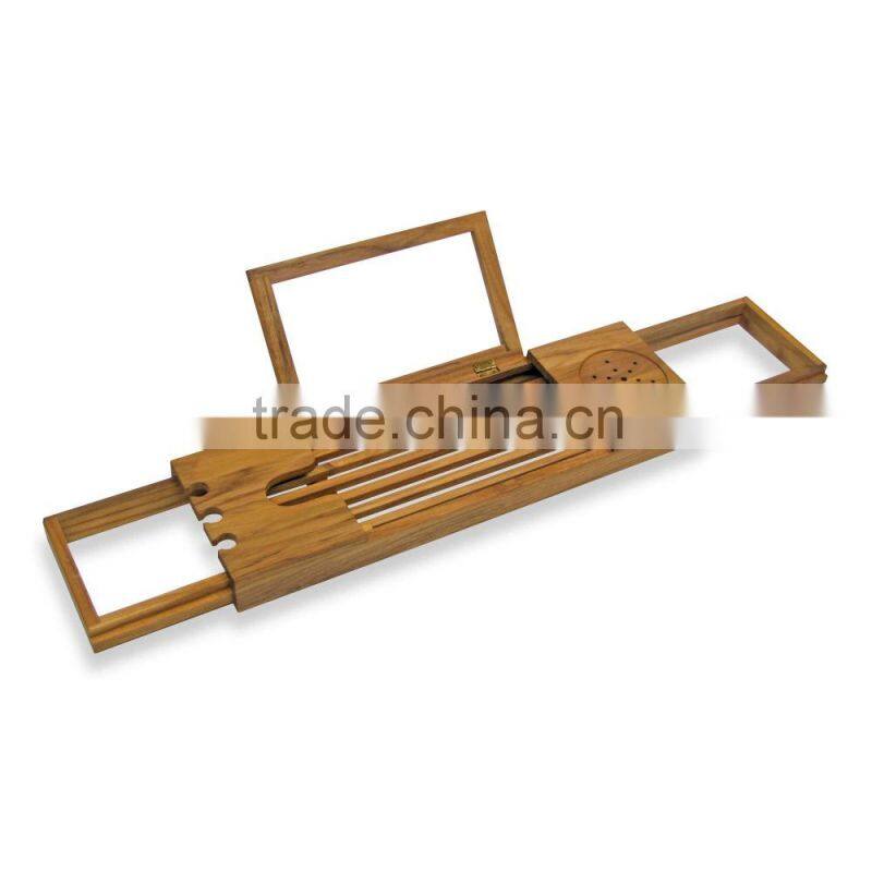 Bamboo Bathtub tray Caddy with Extending Sides and Adjustable Book Holder new bathroom rack with bath soap and Stemware holder