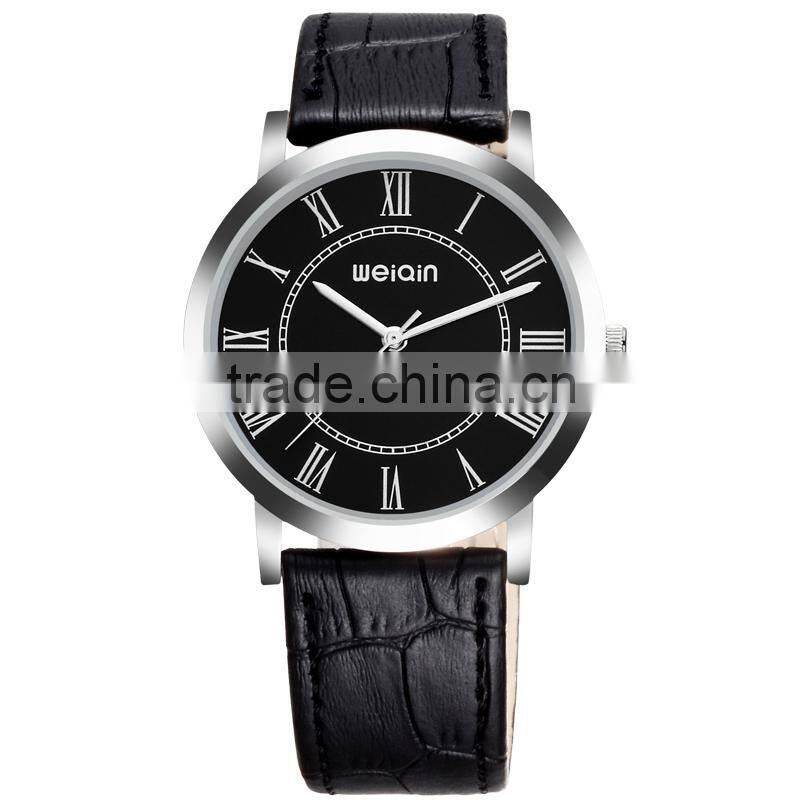 2015 latest rose golden case slim leather wrist watch for men