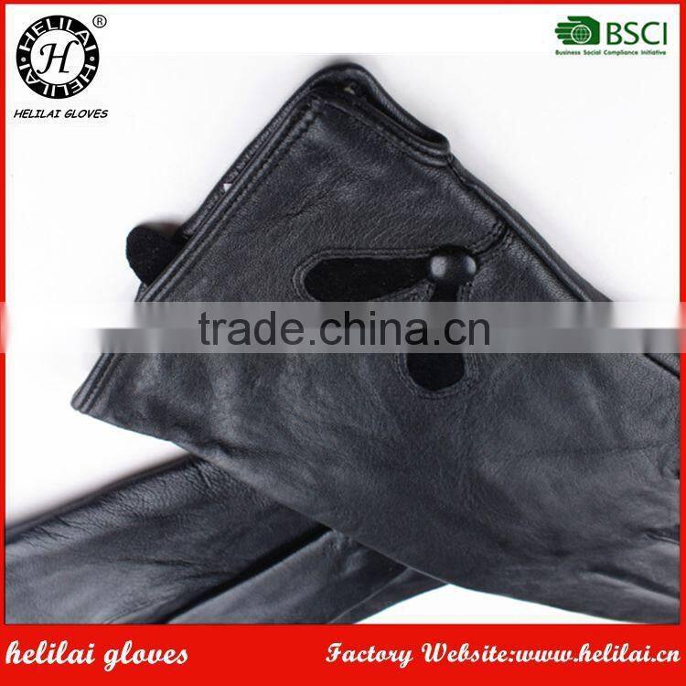 Factory Customized Fashion Ladies Black Leather Gloves in Winter