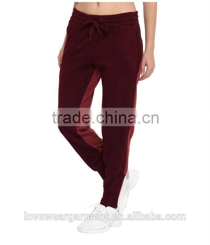 Customized cut block women french terry red jogger sweatpants