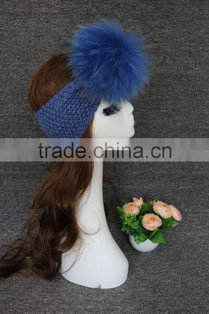 Colourful Genuine Big Raccoon Fur Pompom Women Makeup Headband