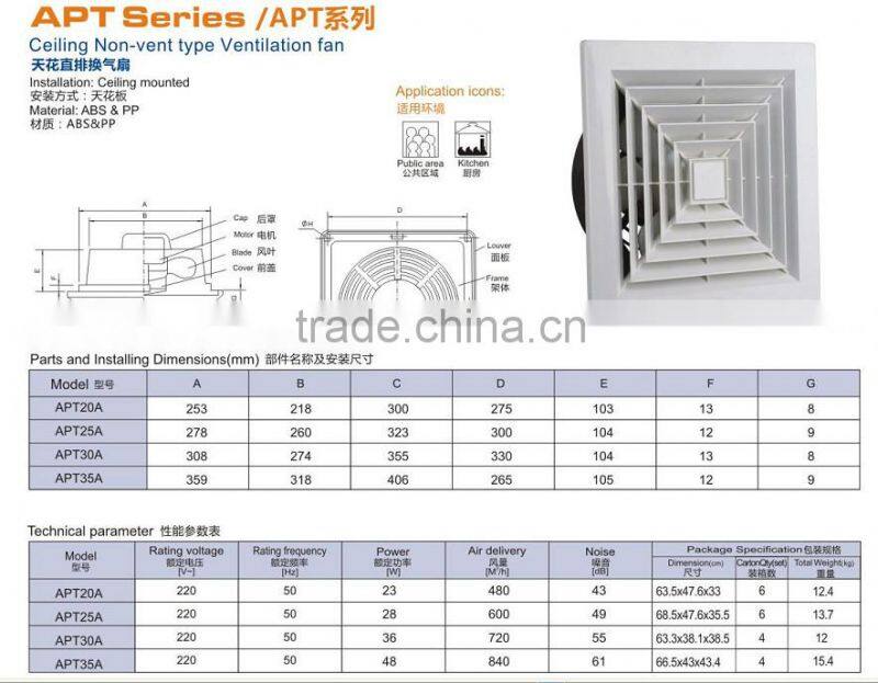 Home use Non-vent type Ceiling Ventilation fan/Ceiling exhaust fan APT A