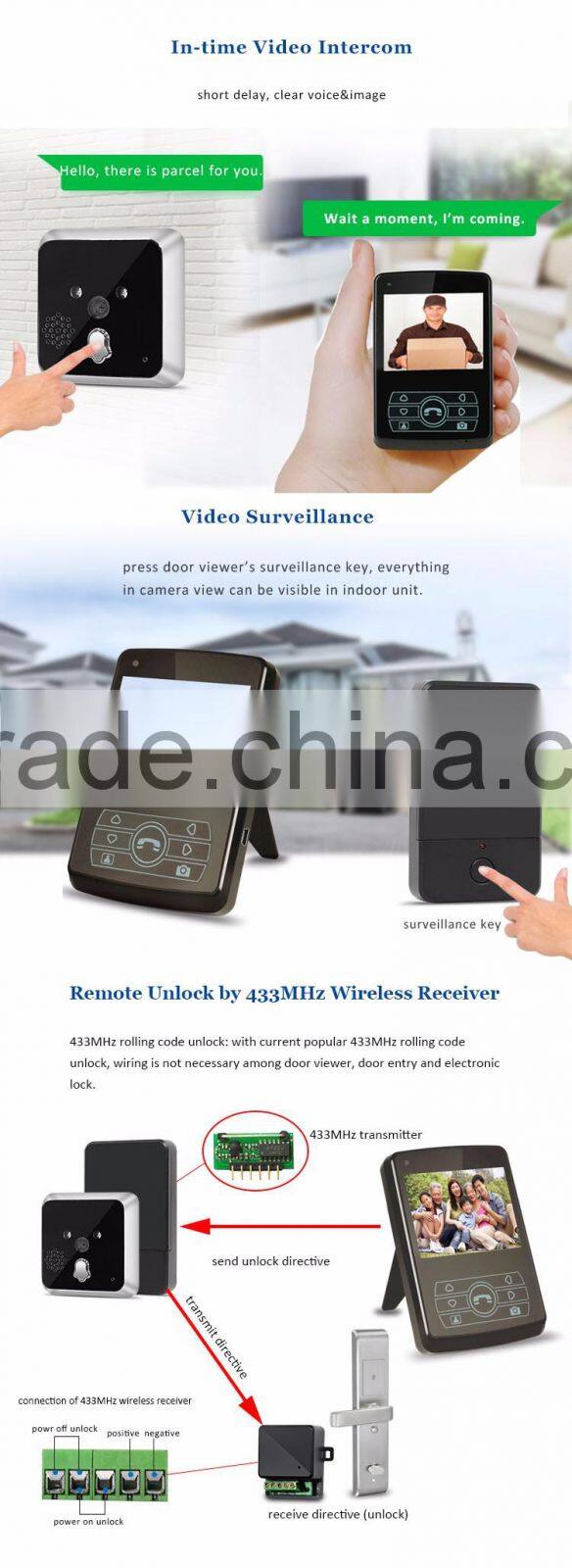 Home Security Remote Unlock 2.4GHz Video Wireless Digital Door Viewer