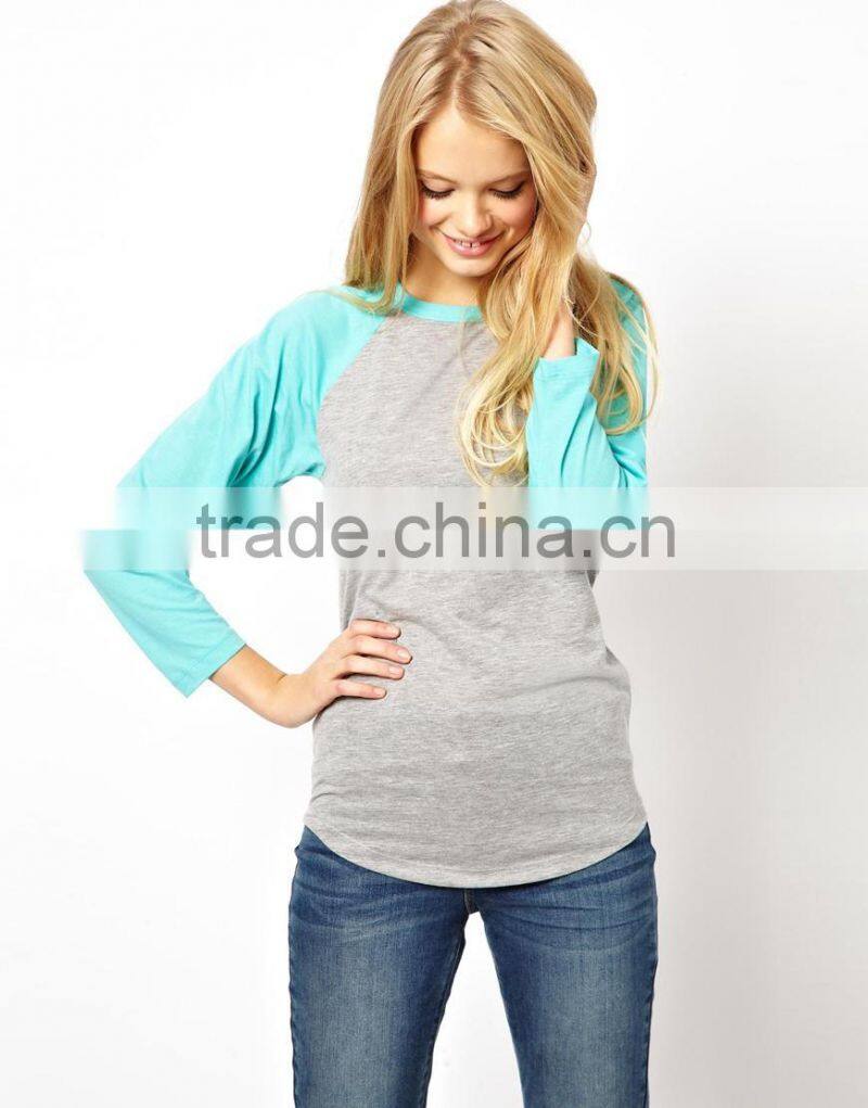 new style wholesale brand women long sleeve t-shirt patch work (JX41000)