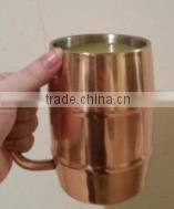 barrel shaped double walled mug with copper plating with lid