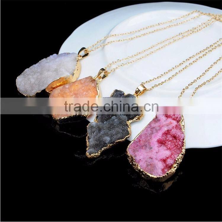costume Jewelry 2016 hot selling natural crystal irregular stone quartz pendant necklaces stone gem jewelry