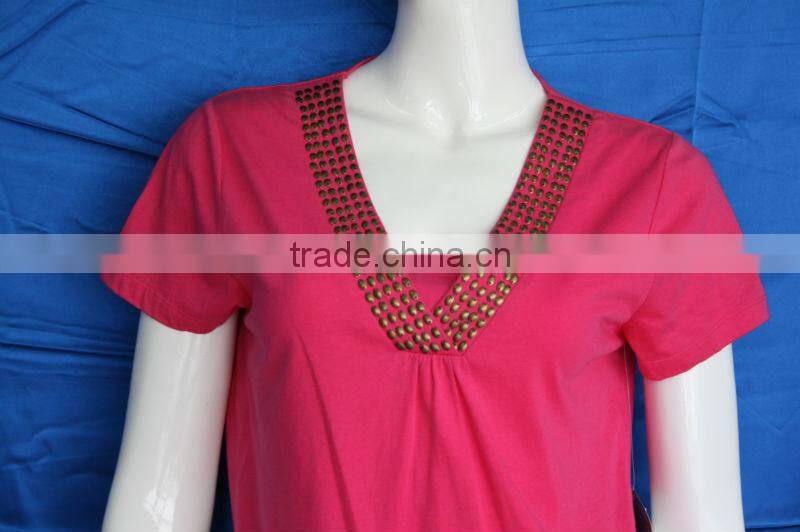 V Neck hand sewn beads ladies free patterns of blouse