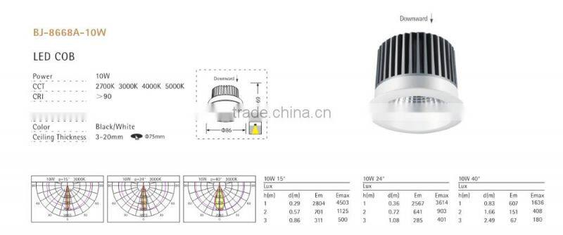 led downlight cool white 10w with cob chip