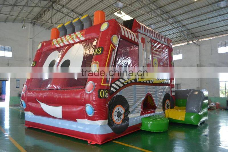 Popular amusing special fire car combo inflatable bouncer combo for kids paly