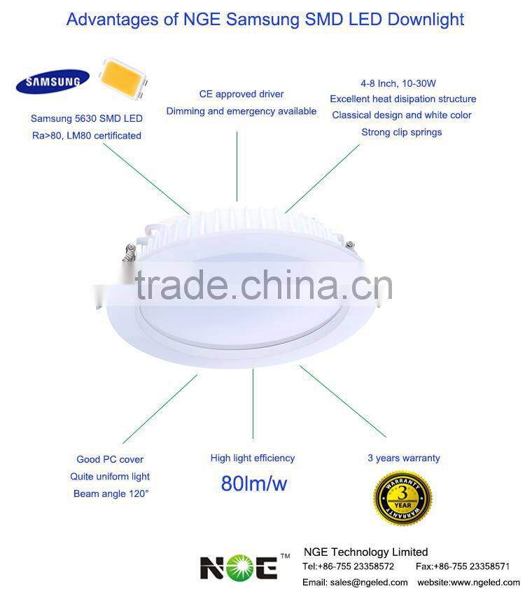 Three years warranty Samsung SMD Ra80 8 inch 30w led downlight