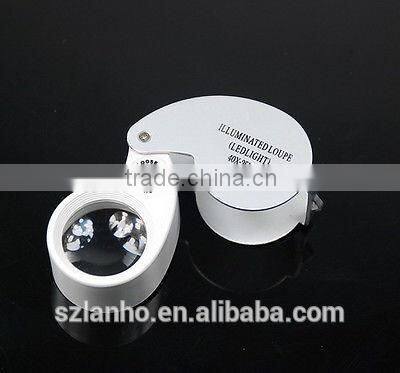 Pocket 40X 25mm Magnifying Glass Magnifier Folding Jewelry Loupe Loop Led Light